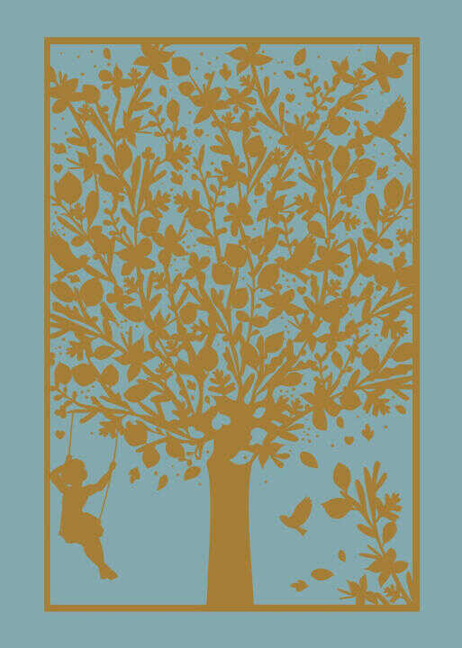 Lot de 5 cartes double en dorure "Arbre de vie balançoire" avec enveloppe sous cellophane
