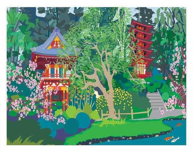 San Francisco Golden Gate Park Pagoda and Tea House Art Print 11X14