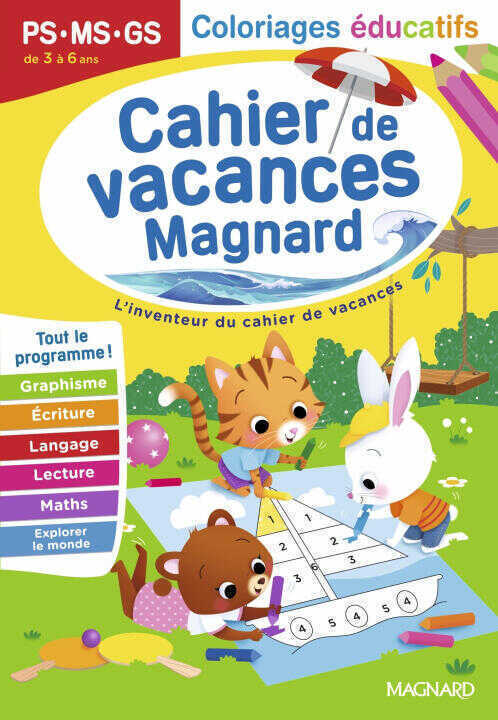 Cahier de vacances 2026, Coloriages éducatifs PS, MS, GS