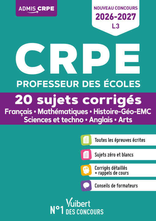 CRPE 2026-2027 (L3) - Épreuves d'admissibilité - 20 sujets corrigés — Greff