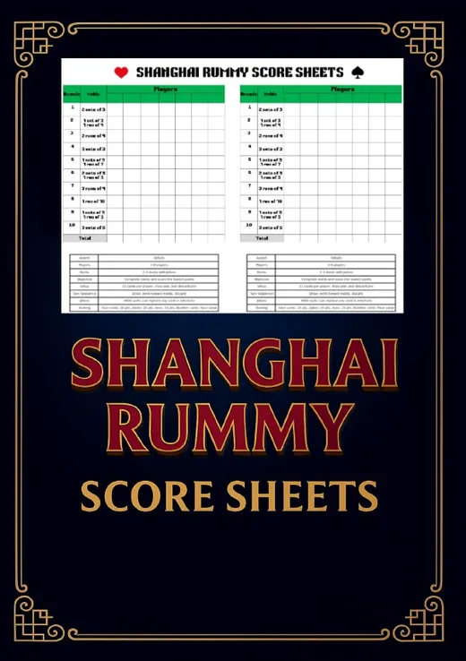Shanghai Rummy Score sheets & Rules