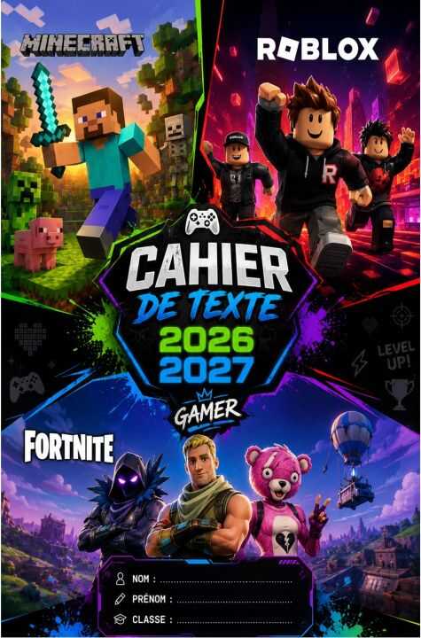 Cahier de Texte 2026-2027 Gamer - Organisateur Scolaire pour Devoirs, Leçons et Contrôles