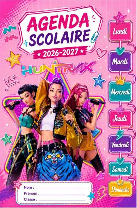 Agenda Scolaire 2026-2027 Kpop Demon Hunters Organisateur scolaire K-pop pour devoirs, cours et