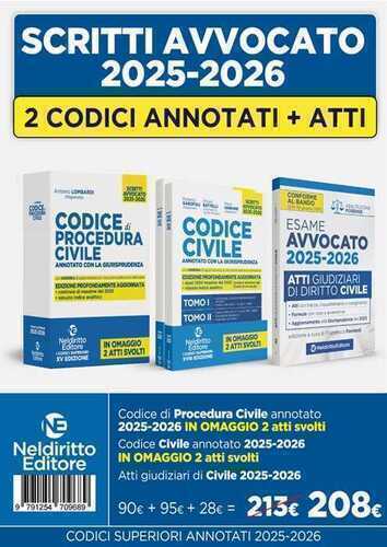 Kit codice civile e codice di procedura civile annotato con la giurisprudenza per l'esame di avvocato 2025-2026 + Atti di diritto civile 2025